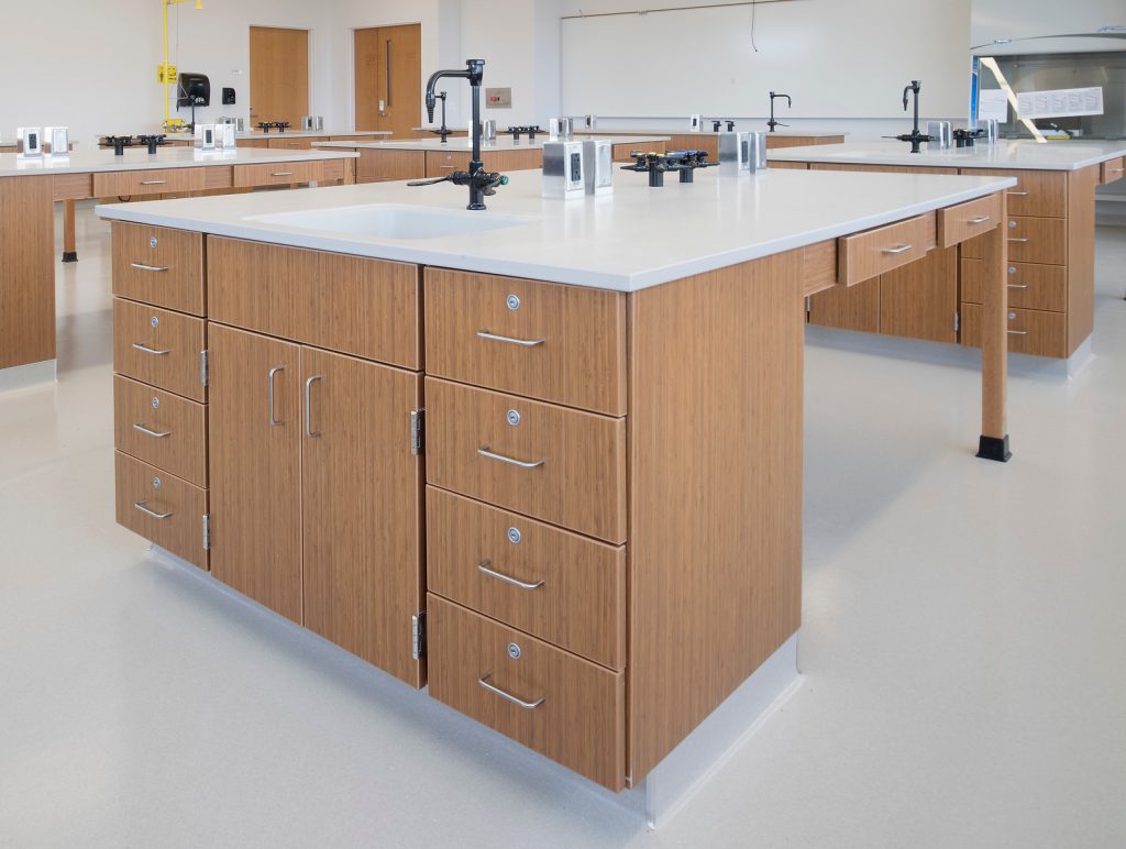 Laminate Lab Casework with White Resin Tops