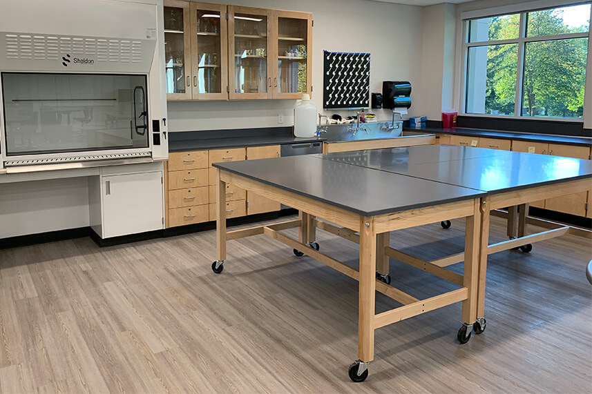 Wood Base Lab Tables for an Educational Lab