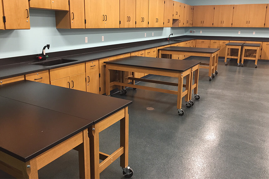 Wood Base Lab Tables for an Educational Lab