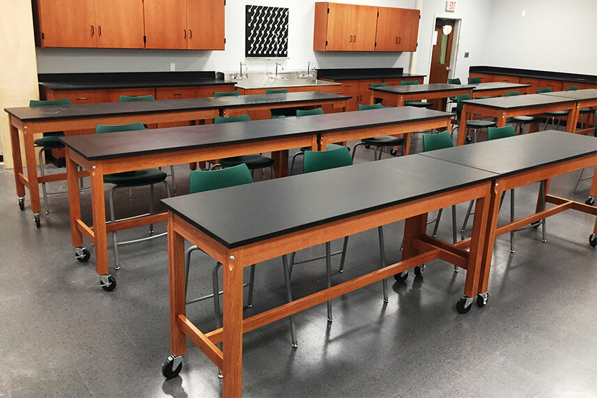 Wood Base Lab Tables for an Educational Lab